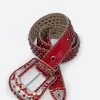 All Over Rhinestone Studded Belt - Red -clothing All Over Rhinestone Studded Belt Red