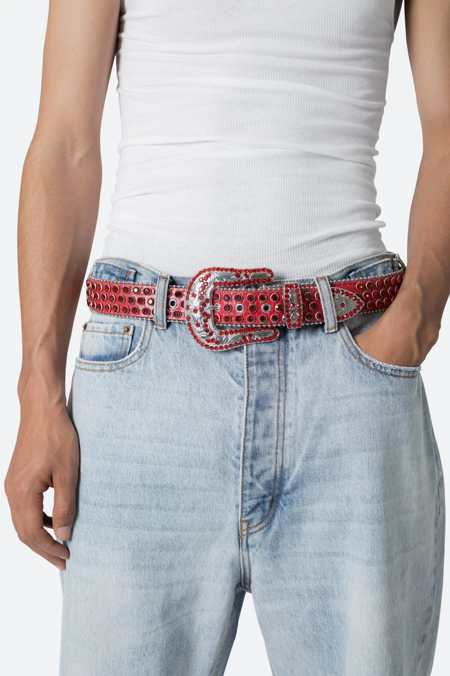 All Over Rhinestone Studded Belt - Red 4 All Over Rhinestone Studded Belt - Red - Image 2