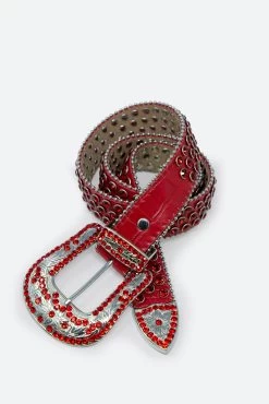 All Over Rhinestone Studded Belt - Red