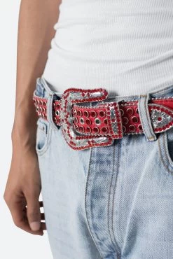 All Over Rhinestone Studded Belt - Red 10 All Over Rhinestone Studded Belt - Red -clothing All Over Rhinestone Studded Belt Red 4
