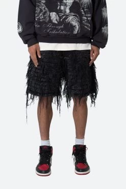 Allover Frayed Denim Shorts - Black