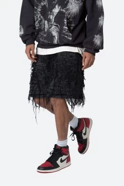 Allover Frayed Denim Shorts - Black 15 Allover Frayed Denim Shorts - Black -clothing Allover Frayed Denim Shorts Black 6