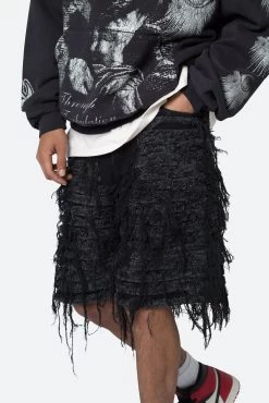 Allover Frayed Denim Shorts - Black 16 Allover Frayed Denim Shorts - Black -clothing Allover Frayed Denim Shorts Black 7