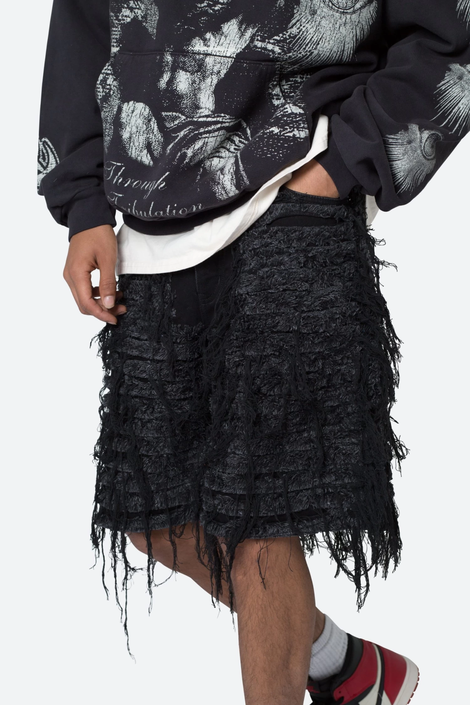 Allover Frayed Denim Shorts - Black 9 Allover Frayed Denim Shorts - Black - Image 7