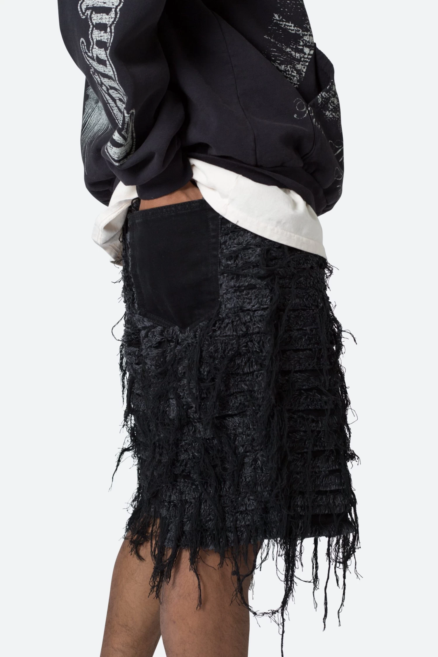 Allover Frayed Denim Shorts - Black 10 Allover Frayed Denim Shorts - Black - Image 8