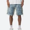 Allover Frayed Denim Shorts - Blue -clothing Allover Frayed Denim Shorts Blue