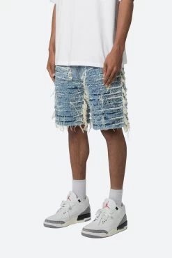 Allover Frayed Denim Shorts - Blue -clothing Allover Frayed Denim Shorts Blue 3