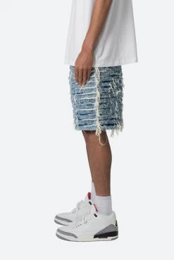 Allover Frayed Denim Shorts - Blue -clothing Allover Frayed Denim Shorts Blue 4