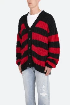 Big Stripe Cardigan - Black/Red -clothing Big Stripe Cardigan BlackRed 3