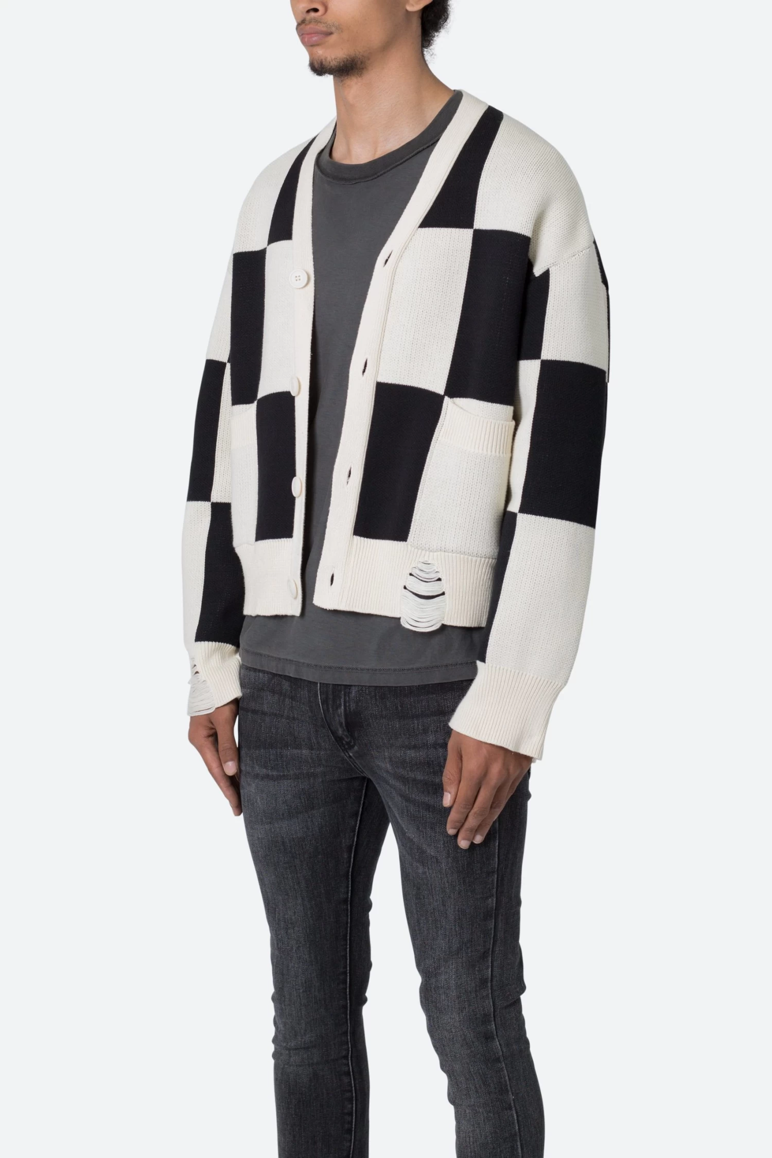 Checkered Cardigan - Black/White 5 Checkered Cardigan - Black/White - Image 3