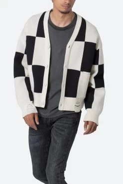 Checkered Cardigan - Black/White 15 Checkered Cardigan - Black/White -clothing Checkered Cardigan BlackWhite 6