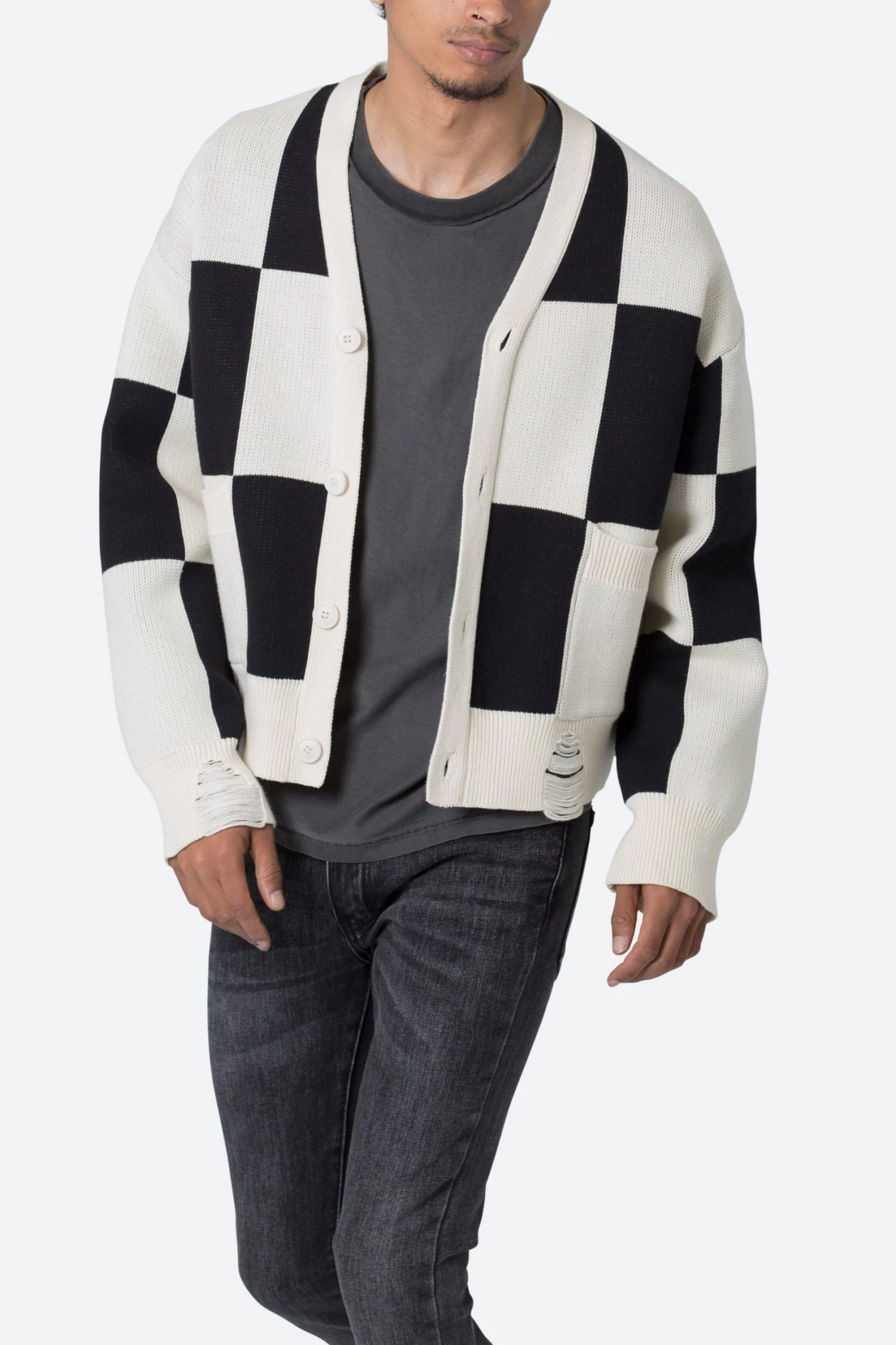 Checkered Cardigan - Black/White 8 Checkered Cardigan - Black/White - Image 6
