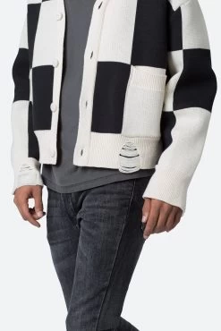 Checkered Cardigan - Black/White 16 Checkered Cardigan - Black/White -clothing Checkered Cardigan BlackWhite 7