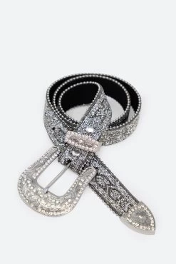 Chevron Caviar Belt - SIlver