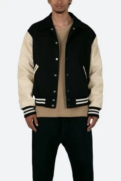 Collared Varsity Jacket - Black/White