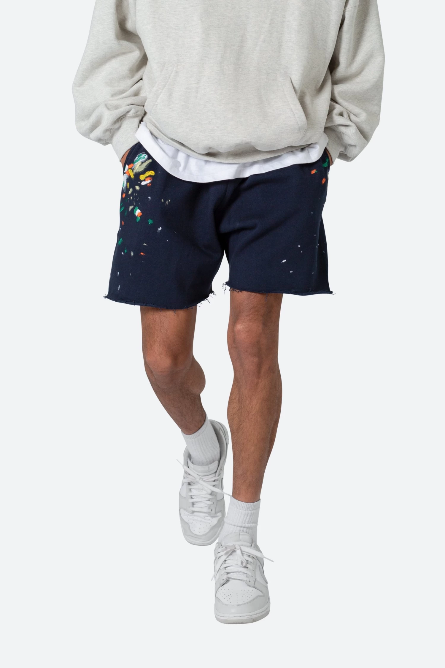Contrast Paneled Sweatshorts - Navy 4 Contrast Paneled Sweatshorts - Navy - Image 2