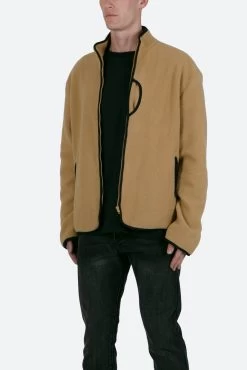 Contrast Zip Up Jacket - Brown -clothing Contrast Zip Up Jacket Brown 4