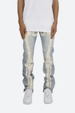 D184 Skeleton Straight Denim - Blue/White