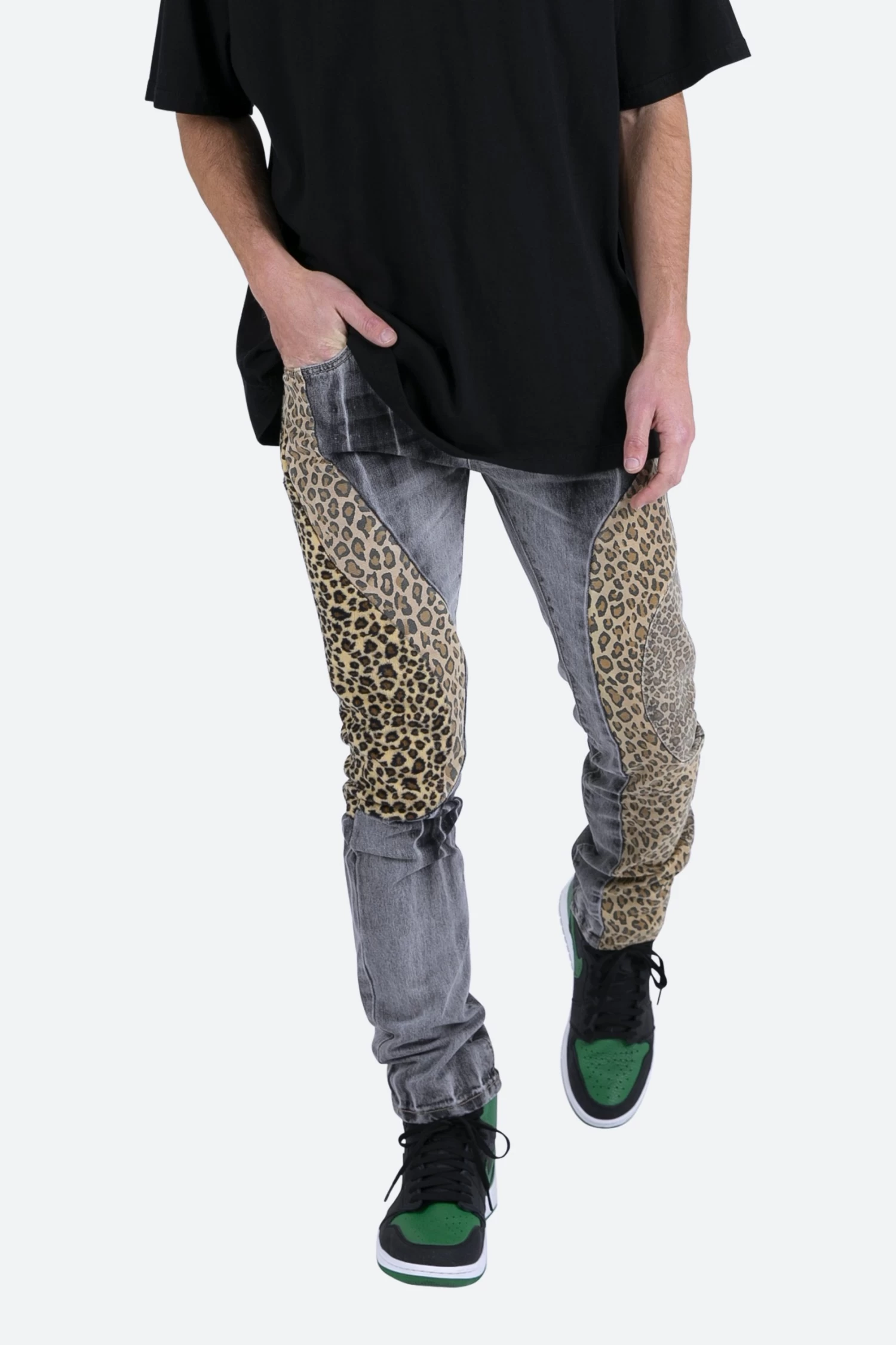 D422 Leopard Straight Denim - Black/Brown 8 D422 Leopard Straight Denim - Black/Brown - Image 6