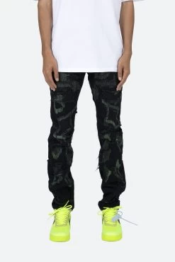 D456 Repaired Straight Denim - Black/Green