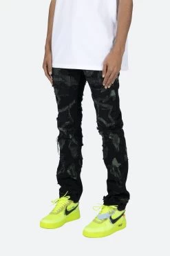 D456 Repaired Straight Denim - Black/Green -clothing D456 Repaired Straight Denim BlackGreen 3