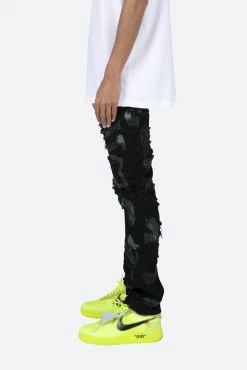 D456 Repaired Straight Denim - Black/Green -clothing D456 Repaired Straight Denim BlackGreen 4