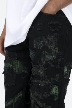 D456 Repaired Straight Denim - Black/Green -clothing D456 Repaired Straight Denim BlackGreen 7