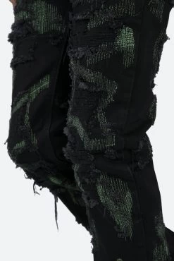 D456 Repaired Straight Denim - Black/Green -clothing D456 Repaired Straight Denim BlackGreen 8