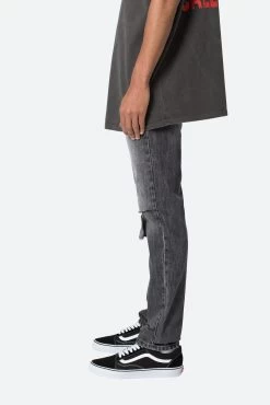 D530 Zipper Straight Denim - Washed Black -clothing D530 Zipper Straight Denim Washed Black 4