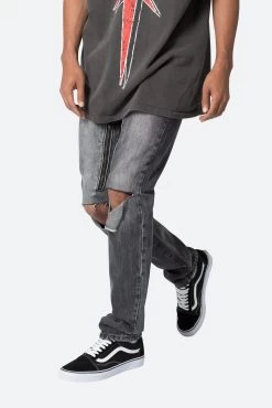 D530 Zipper Straight Denim - Washed Black -clothing D530 Zipper Straight Denim Washed Black 6