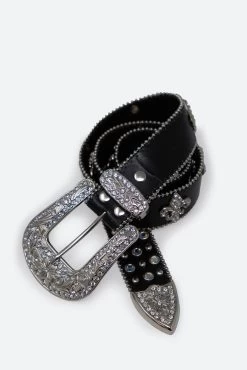 Fleur Studded Rhinestone Belt - Black -clothing Fleur Studded Rhinestone Belt Black 4