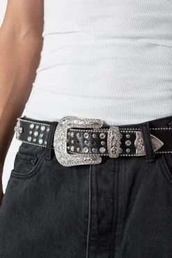 Fleur Studded Rhinestone Belt - Black -clothing Fleur Studded Rhinestone Belt Black 5