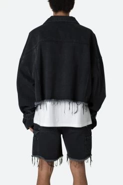 Frayed Denim Jacket - Washed Black -clothing Frayed Denim Jacket Washed Black 5