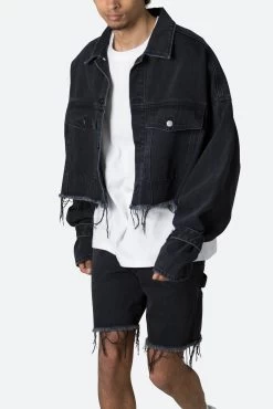 Frayed Denim Jacket - Washed Black -clothing Frayed Denim Jacket Washed Black 6