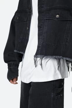 Frayed Denim Jacket - Washed Black -clothing Frayed Denim Jacket Washed Black 7