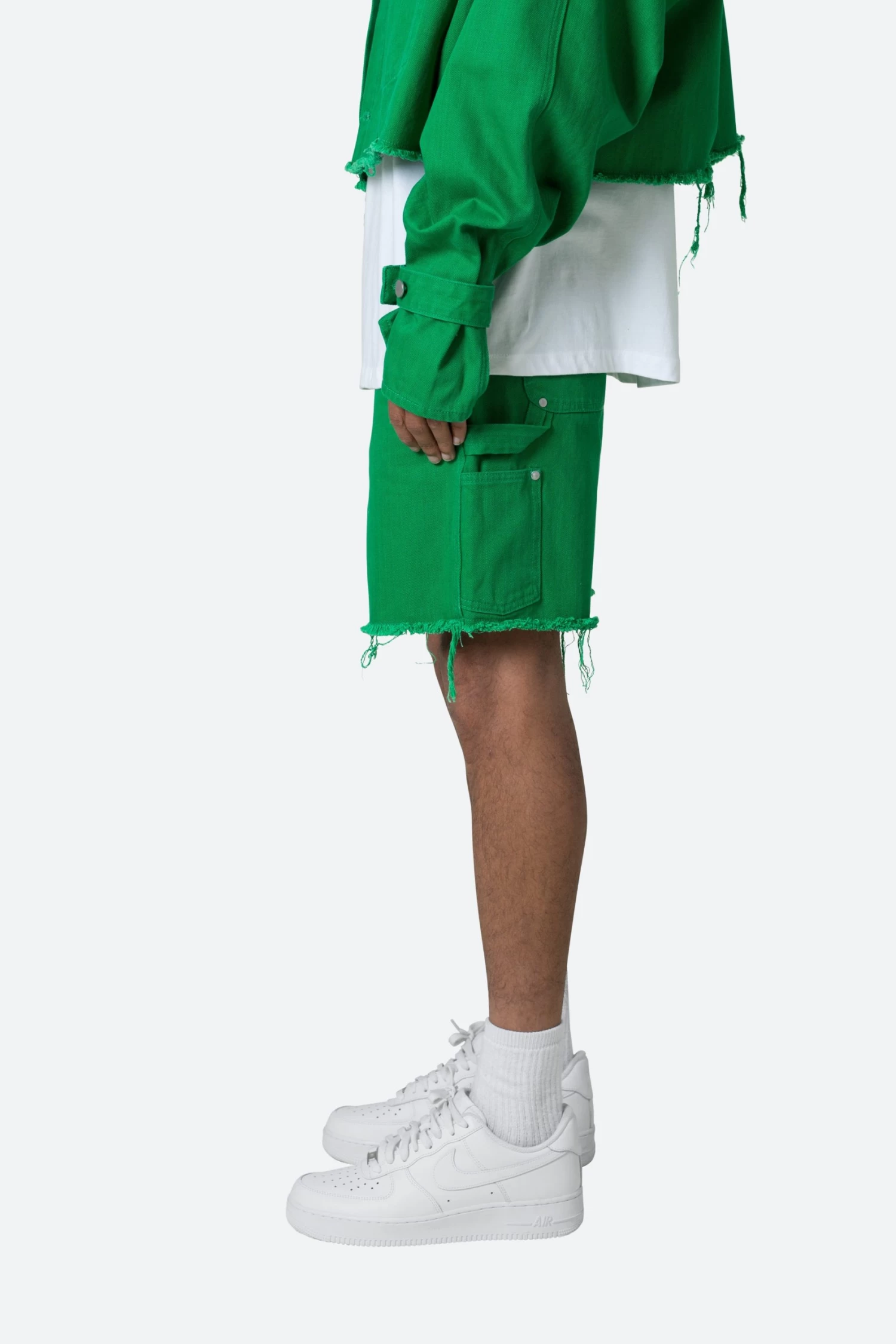 Frayed Denim Shorts - Green 6 Frayed Denim Shorts - Green - Image 4