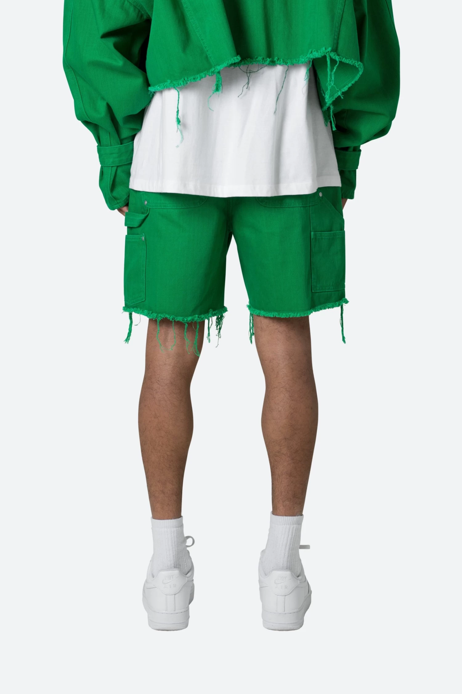 Frayed Denim Shorts - Green 7 Frayed Denim Shorts - Green - Image 5