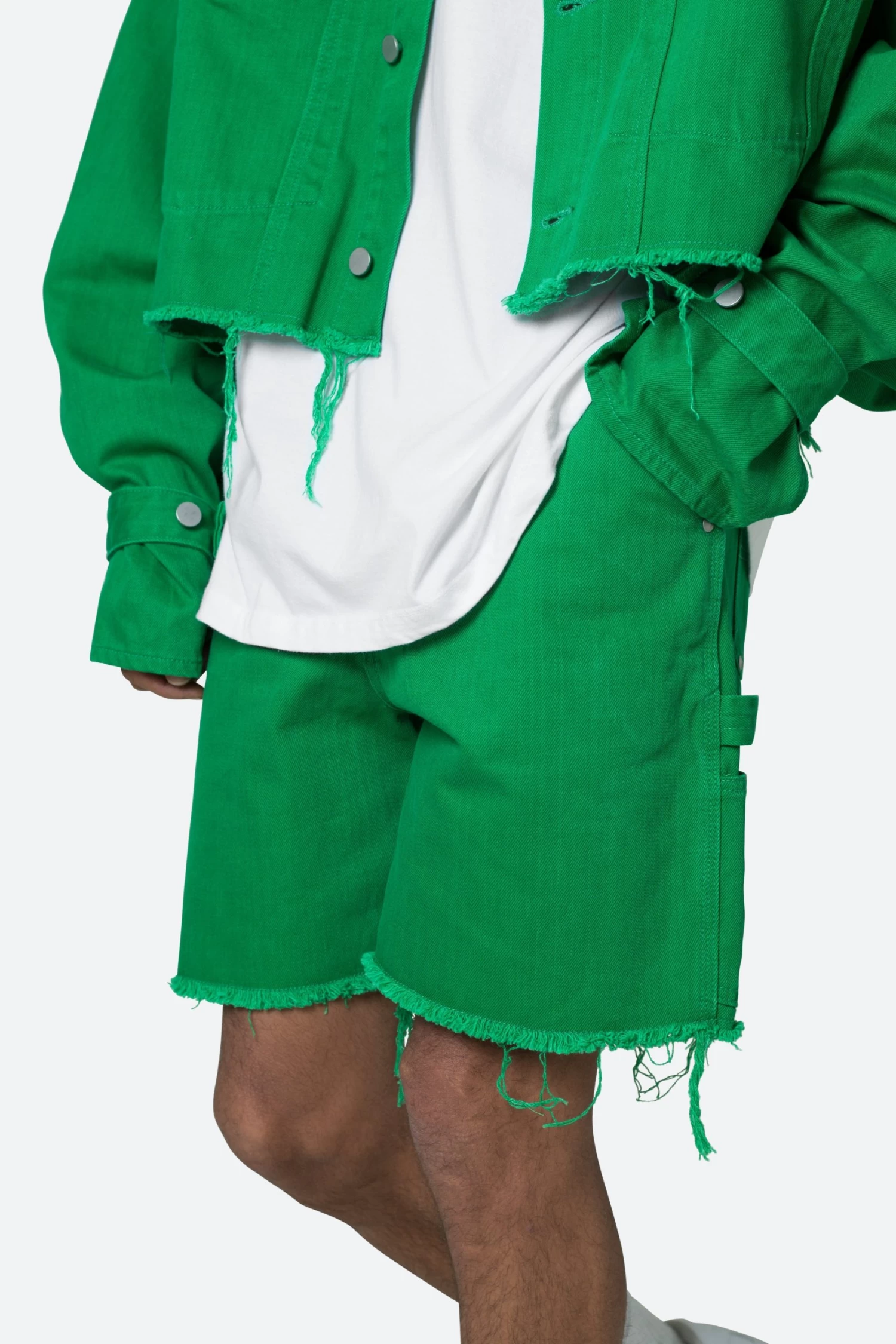 Frayed Denim Shorts - Green 9 Frayed Denim Shorts - Green - Image 7