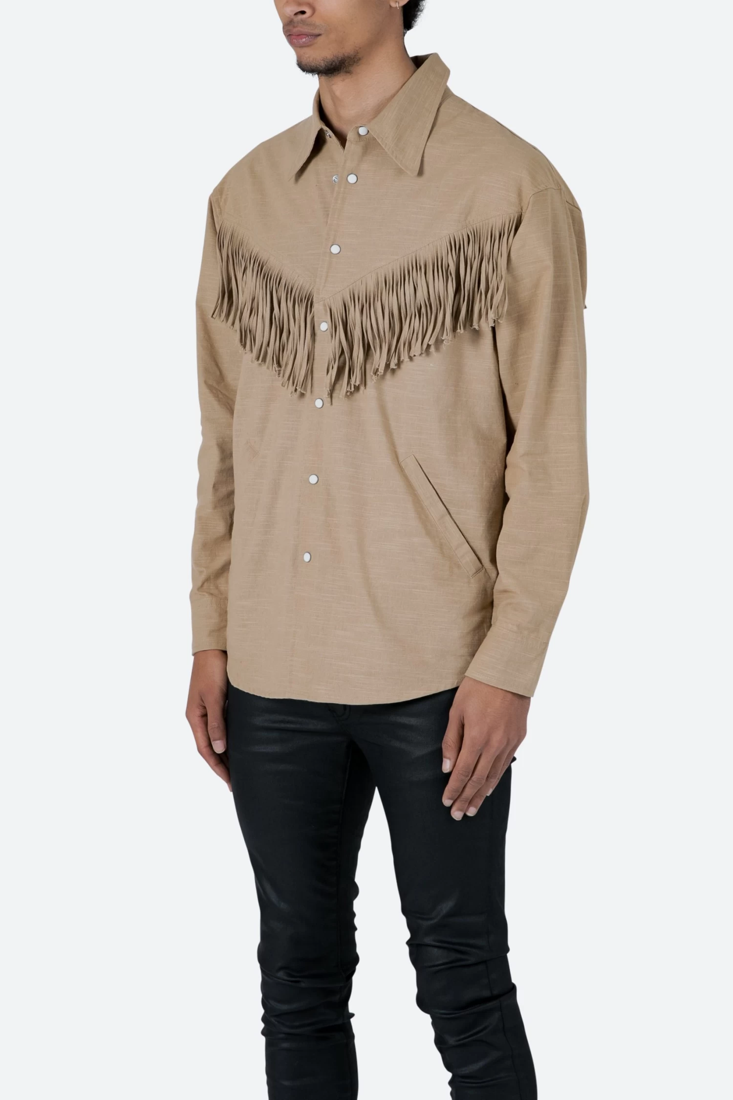 Fringe Western Shirt - Tan 5 Fringe Western Shirt - Tan - Image 3