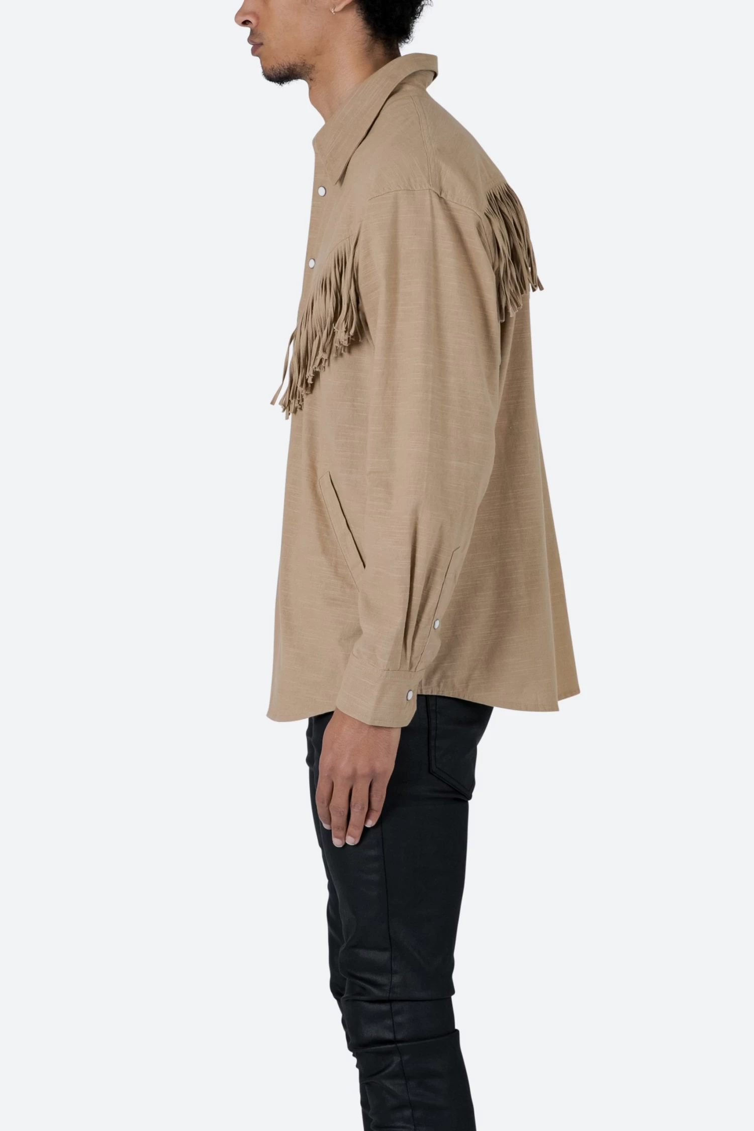 Fringe Western Shirt - Tan 6 Fringe Western Shirt - Tan - Image 4