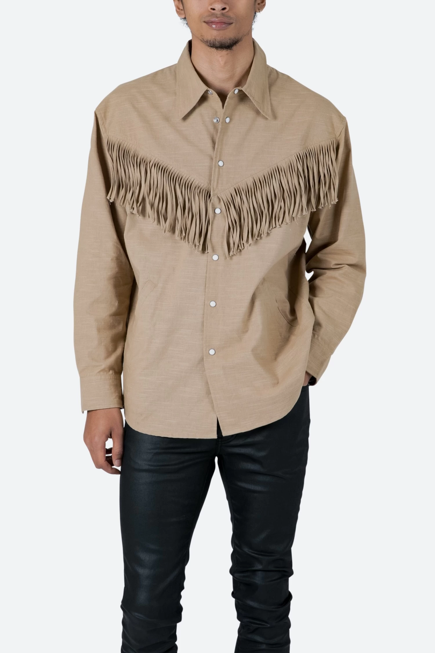 Fringe Western Shirt - Tan 8 Fringe Western Shirt - Tan - Image 6