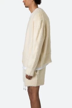 Fuzzy Cardigan Sweater - Off White -clothing Fuzzy Cardigan Sweater Off White 4