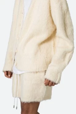 Fuzzy Cardigan Sweater - Off White -clothing Fuzzy Cardigan Sweater Off White 9