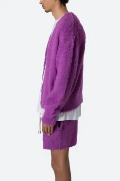 Fuzzy Cardigan Sweater - Purple -clothing Fuzzy Cardigan Sweater Purple 5