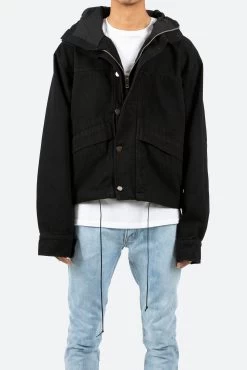 Hooded Denim Jacket - Black