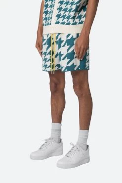 Houndstooth Knit Shorts - Teal -clothing Houndstooth Knit Shorts Teal 3