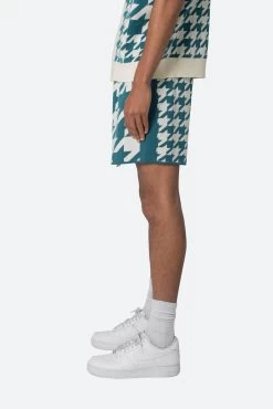 Houndstooth Knit Shorts - Teal -clothing Houndstooth Knit Shorts Teal 4