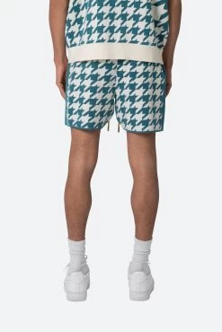 Houndstooth Knit Shorts - Teal -clothing Houndstooth Knit Shorts Teal 5