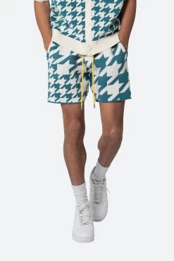 Houndstooth Knit Shorts - Teal -clothing Houndstooth Knit Shorts Teal 6