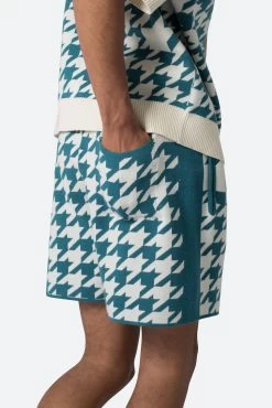 Houndstooth Knit Shorts - Teal -clothing Houndstooth Knit Shorts Teal 7